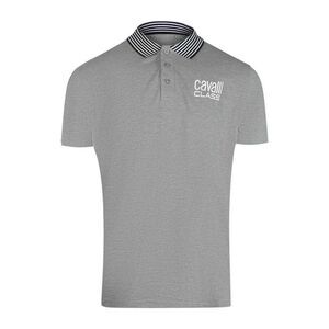 Cavalli Class Unisex Adult Contrast Striped Striped Neckline Polo Shirt / Gray